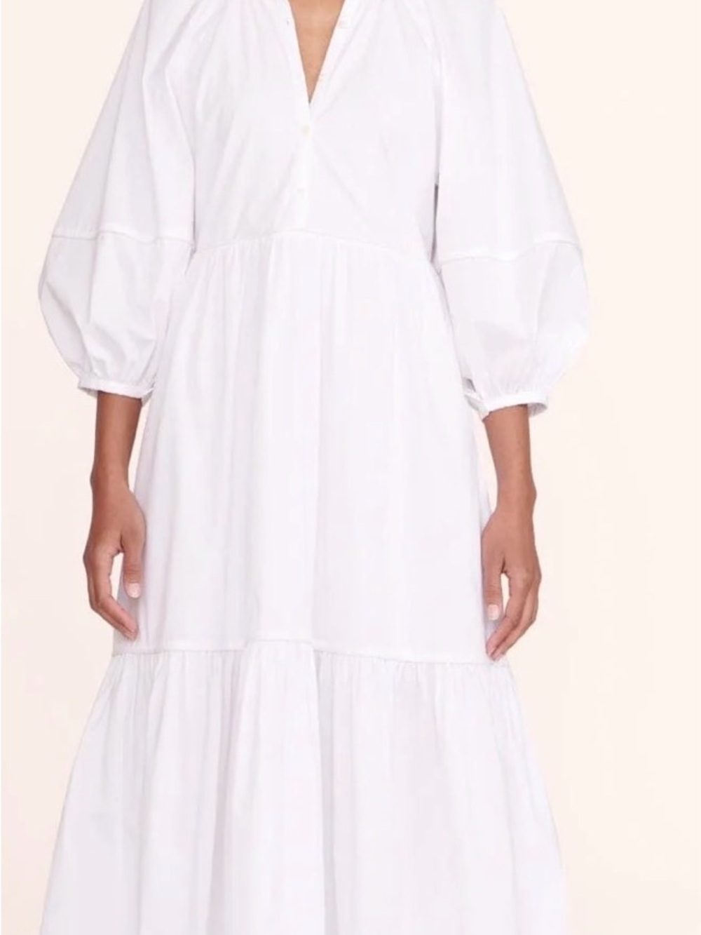STAUD White Puff-Sleeve Tiered Maxi Dress